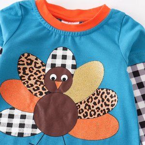 Honey Dew USA Turkey appliqué long sleeve plaid Tee